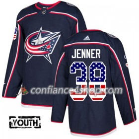 Adidas Maillot de Hockey Blue Jackets Boone Jenner 38 2017-2018 Bleu Marine USA Flag Fashion Authentic - Enfant